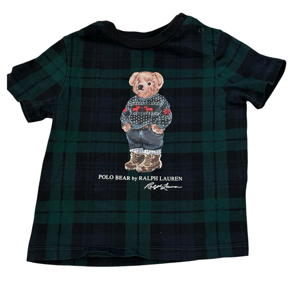 Polo Ralph Lauren Baby Black Watch Tartan Plaid Polo Bear Cotton Tee 12 Months